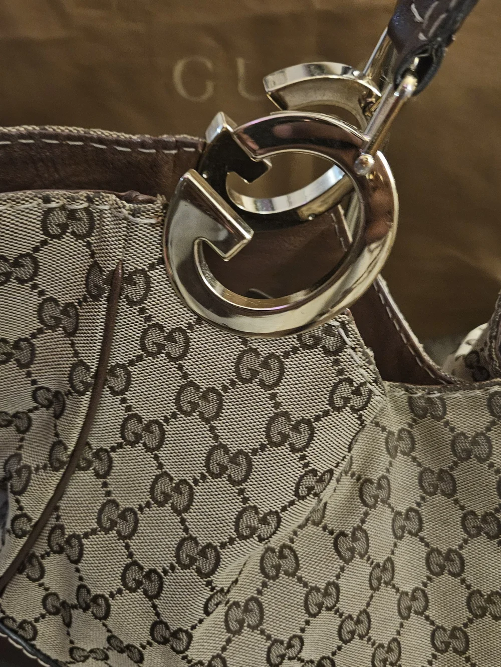 🛑SOLD SOLD SOLD🛑Gucci Beige GG Canvas and Brown Leather Shoulder Bag - Picture 3 of 13